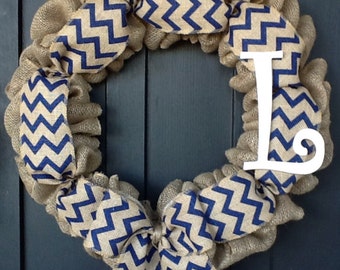 Chevron Burlap Wreath, Monogrammed Wreath, Chevron Wreath, Fourth of July Wreath, Summer Wreath