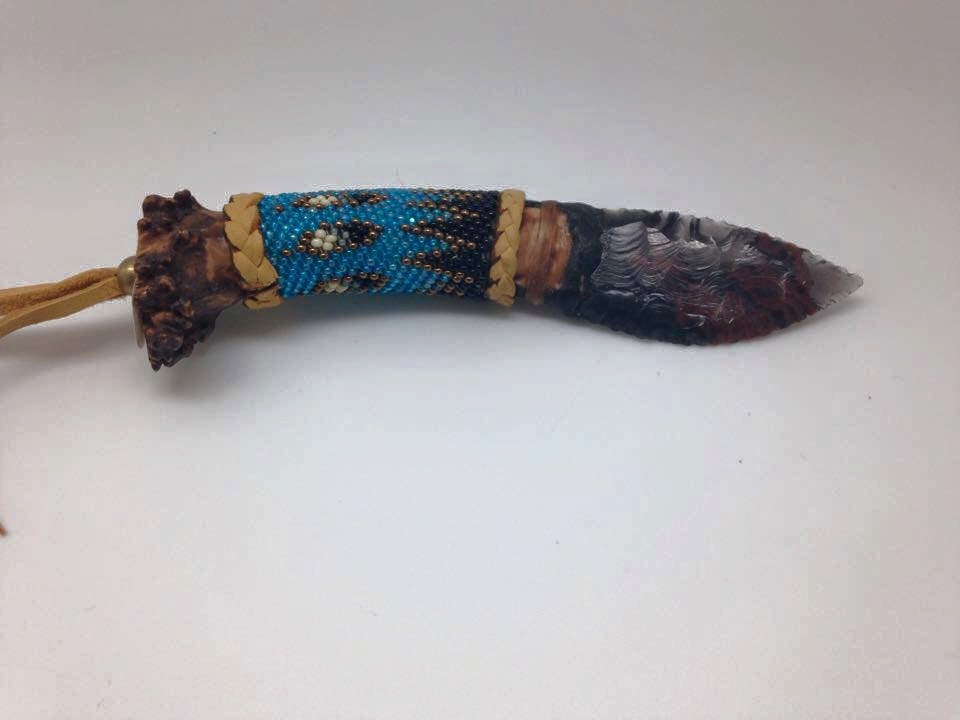 Native american beaded obsidian knife