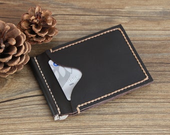 PERSONALIZED WALLET---Men's Wallets Leather Money Clip Bifold Wallet Dark Chocolate Minimalist Leather Wallet Groomsmen Gifts-R032