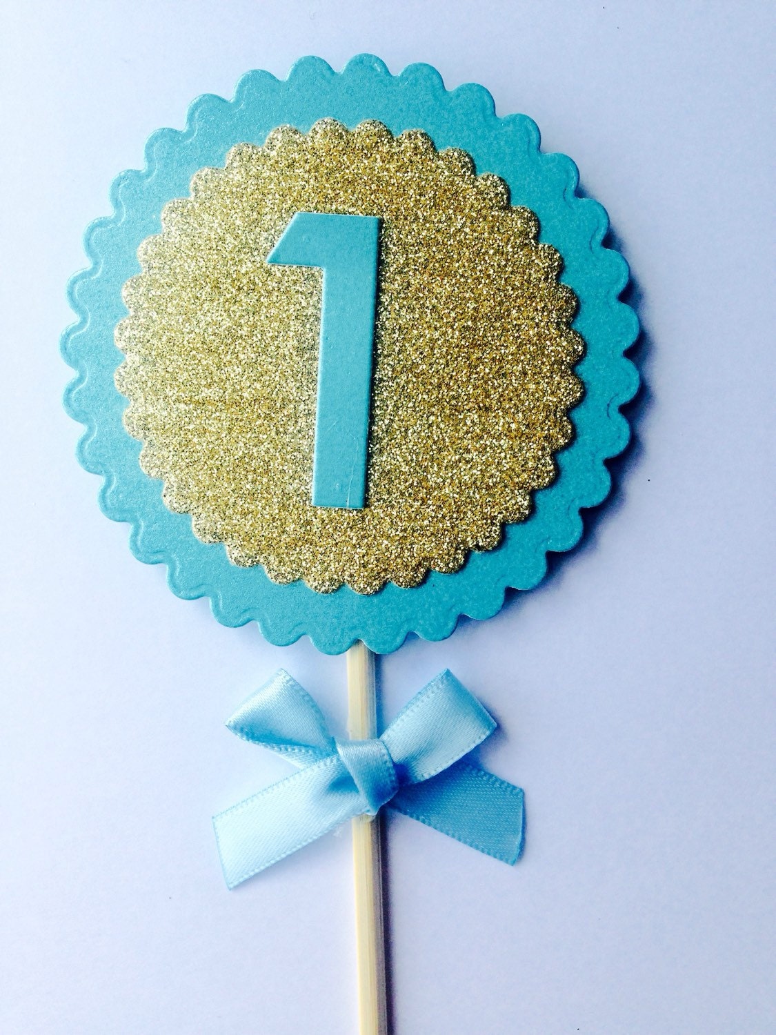 large blue gold glitter number one cake topper by