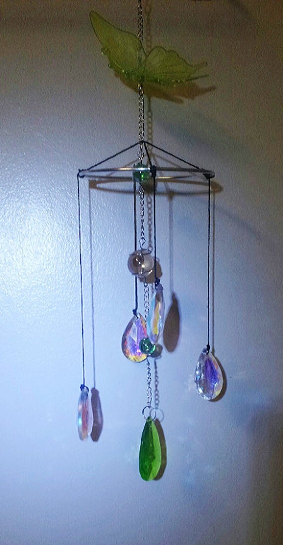 Butterfly & Crystal Glass Wind Chime by SustainableJewellry