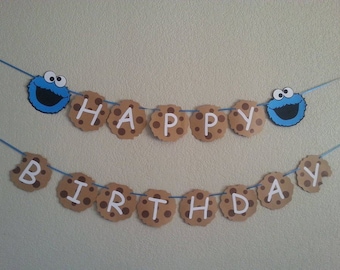Cookie Monster Happy Birthday Banner or Its a Boy or Its a Girl, can be perzonalized with Name and Age. Free Shipping USA