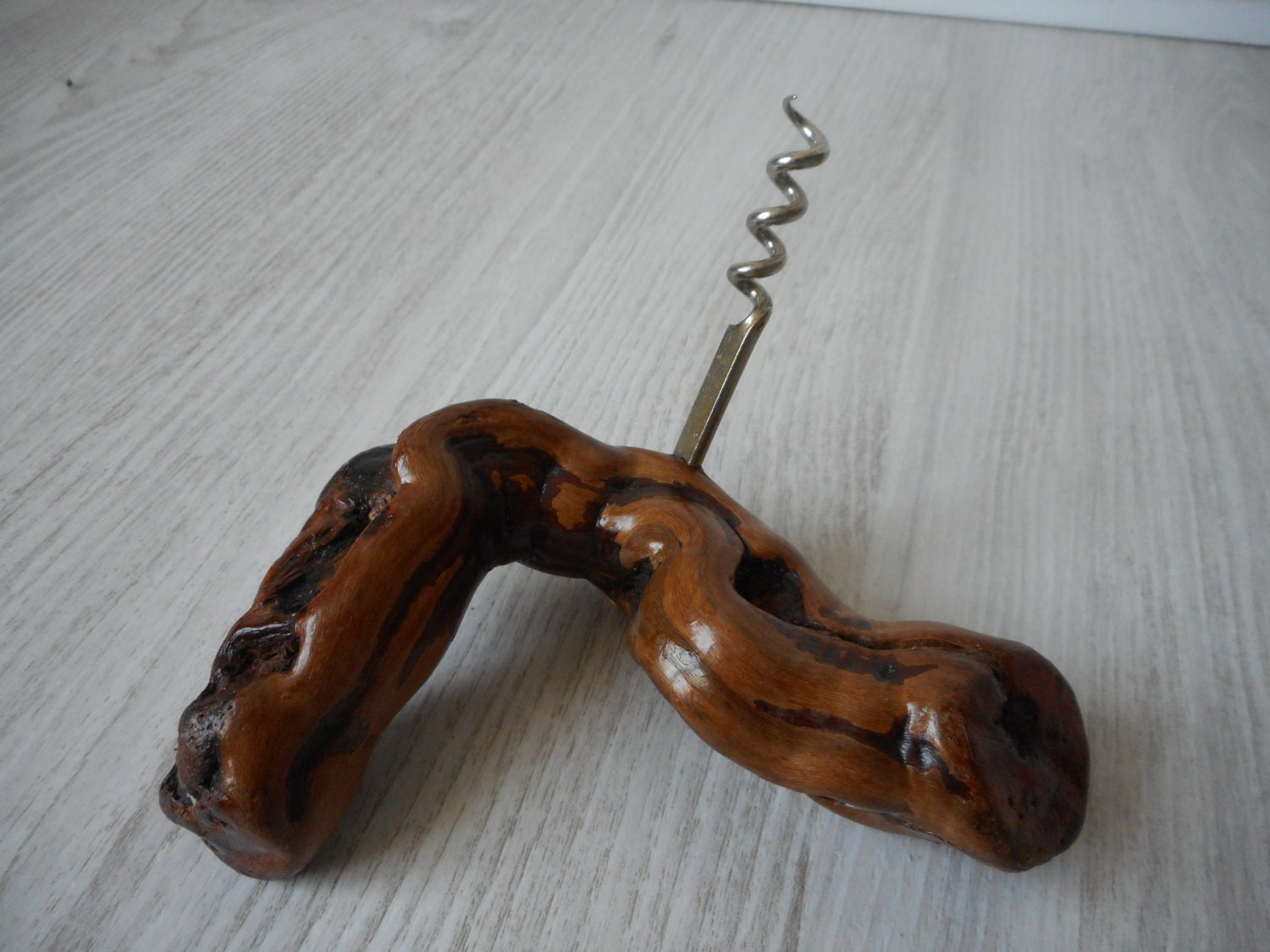 vintage French wooden cork screw made from a grape vine Haute Juice