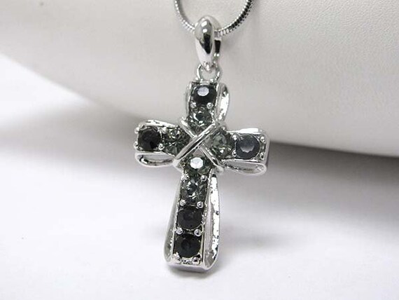 Black crystal cross necklace Clearance