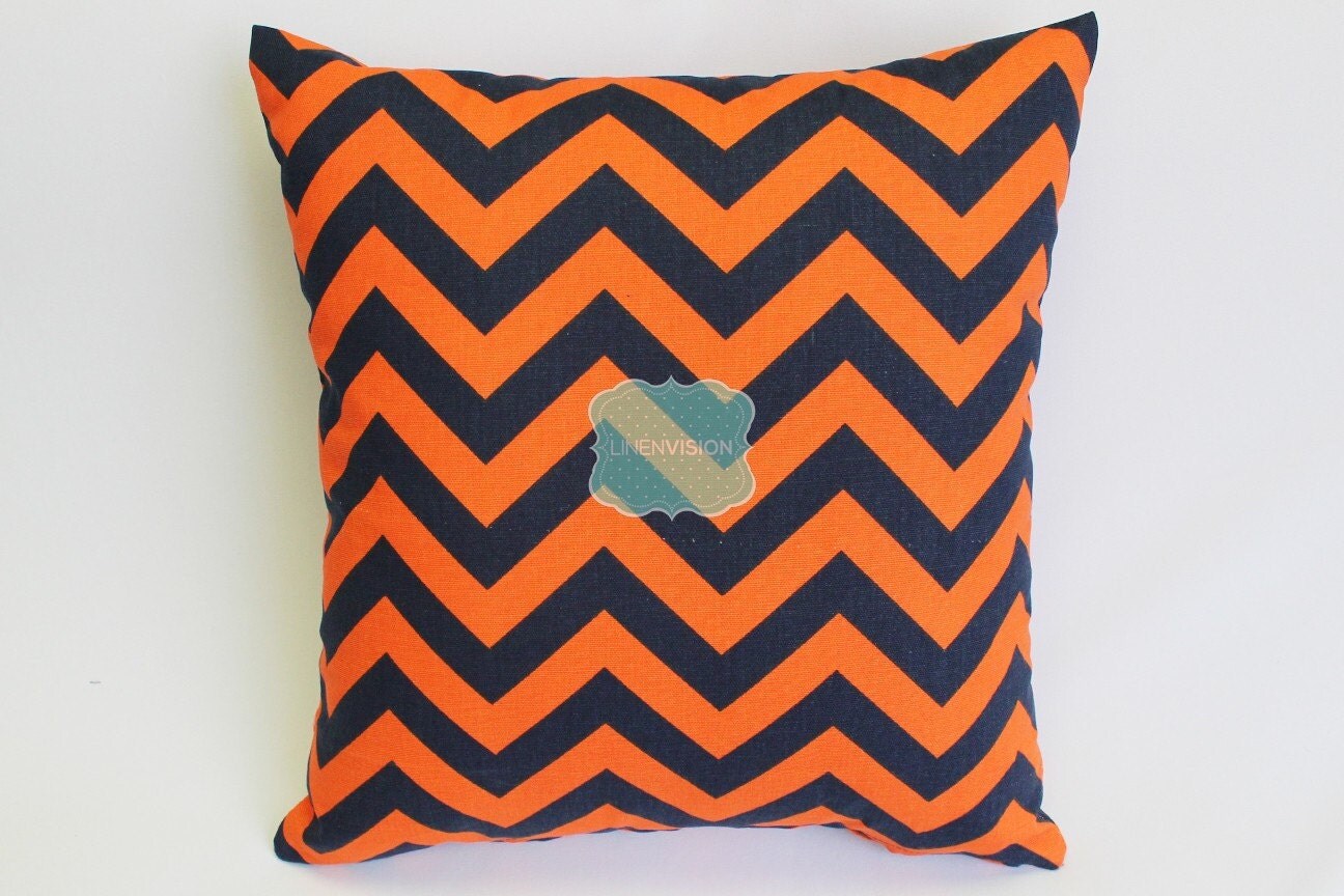 Pillow Cover Premier Prints ZIG ZAG Orange & Navy Blue