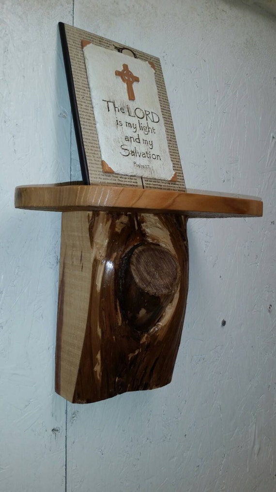 Beautiful Rustic Cedar Log Wood Wall Shelf With Bark and Live