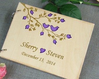 Beautiful LOVE BIRDS personalized Wedding Guest Book, Anniversary - Bridal shower - Birthday Gift, Memory Book, Photo Prop, Rustic Chic
