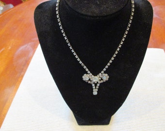 Beautiful Vintage Light Blue Rhinestone Necklace with Lovely Detailing