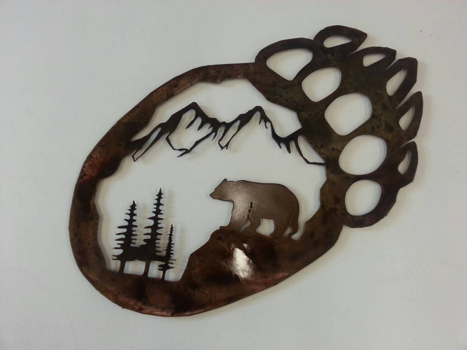 Metal wall art bear paw by BlueMountainMetal on Etsy