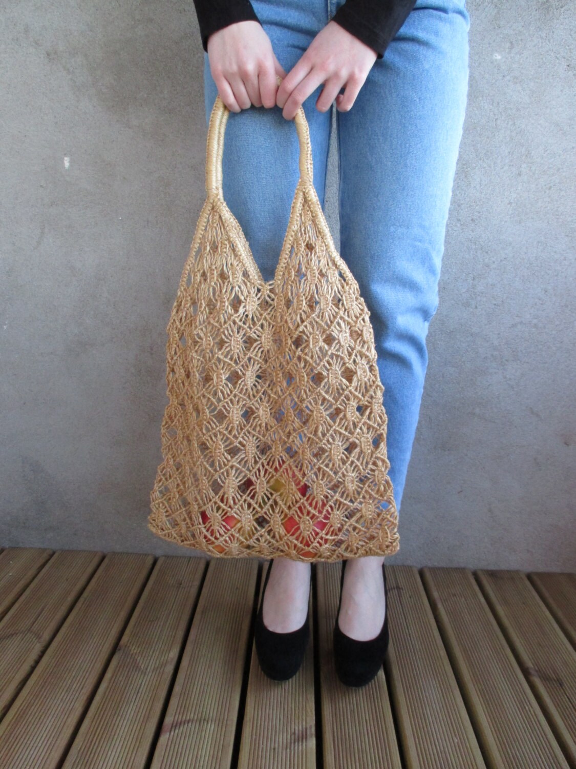 70s MACRAME TOTE BAG market bag beach bag macrame purse