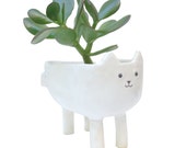 White Cat Planter - White Ceramic Animal Plant Pot - Succulent or Cacti Planter