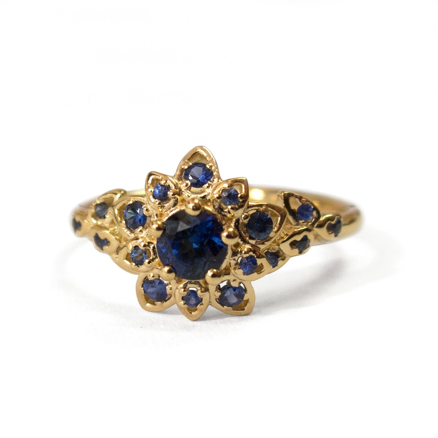 Sapphire Petal Engagement Ring 18K Yellow by DORONMERAVCLASSICS