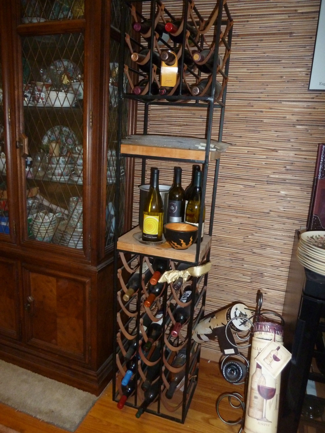 Umanoff vintage wrought iron ,leather wine rack,30 bottle wine holder