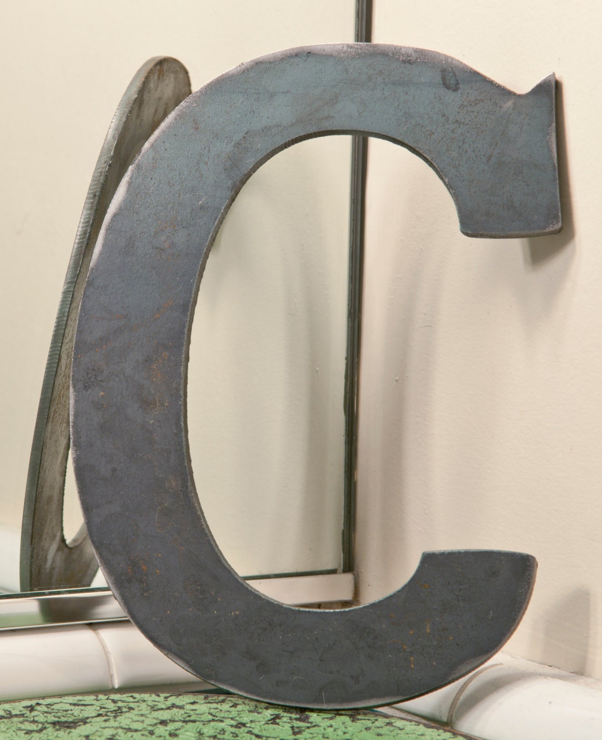 Metal Letters C Sign 8x6 modern Raw Metal Recycled