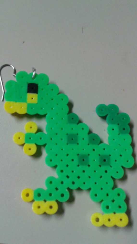 Dinosaur Perler Bead Earrings by CraftNirvana on Etsy