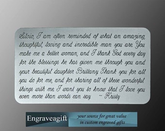 Stamped Metal Wallet Insert, Personalized Wallet Insert, Engraved Card, Engraved Wallet Card, Anniversary gift
