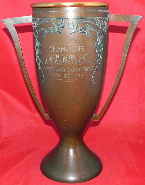 Beautiful 1919 Sterling on Bronze Large Loving Cup Style Track