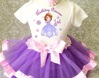 Fast Shipping - Birthday Lavender Purple Pink Princess Sofia Sophia the Age 1 first 1st Shirt & Tutu Set Girl Outfit Party baby