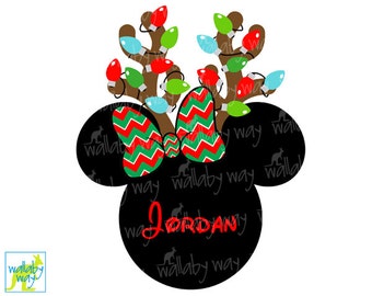 Minnie Reindeer with Christmas Lights Printable Iron On Transfer or Use as Clip Art, DIY Disney Shirt, Minnie chevron, Mickey's Very Merry