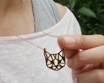 Cat face , Origami Necklace, Cat necklace, Cat jewelry, Cat Gift, Everyday necklace, Unique necklace, Simple necklace, Gift under 20