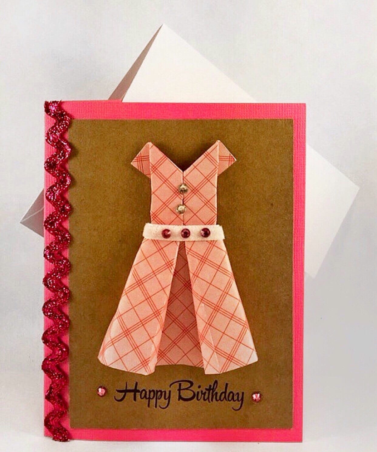Handmade Origami Dress Birthday Card Blank Hand by GreyMonet