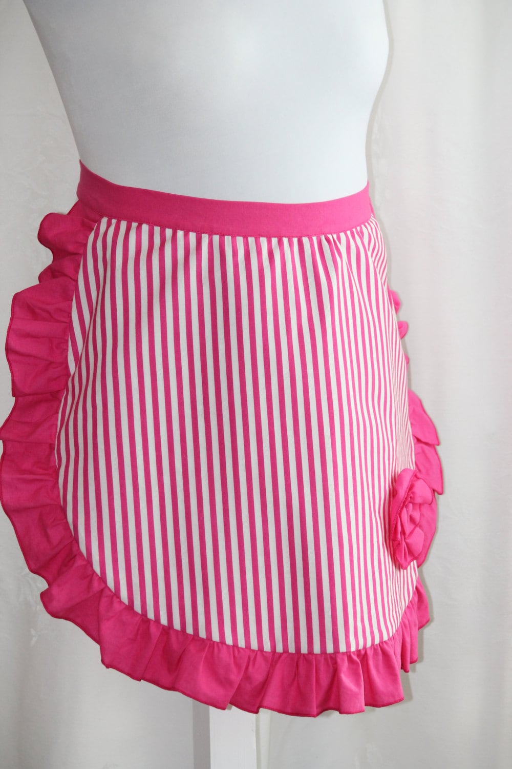 Pretty Half Apron Pink Striped Apron with Ruffle Gift for