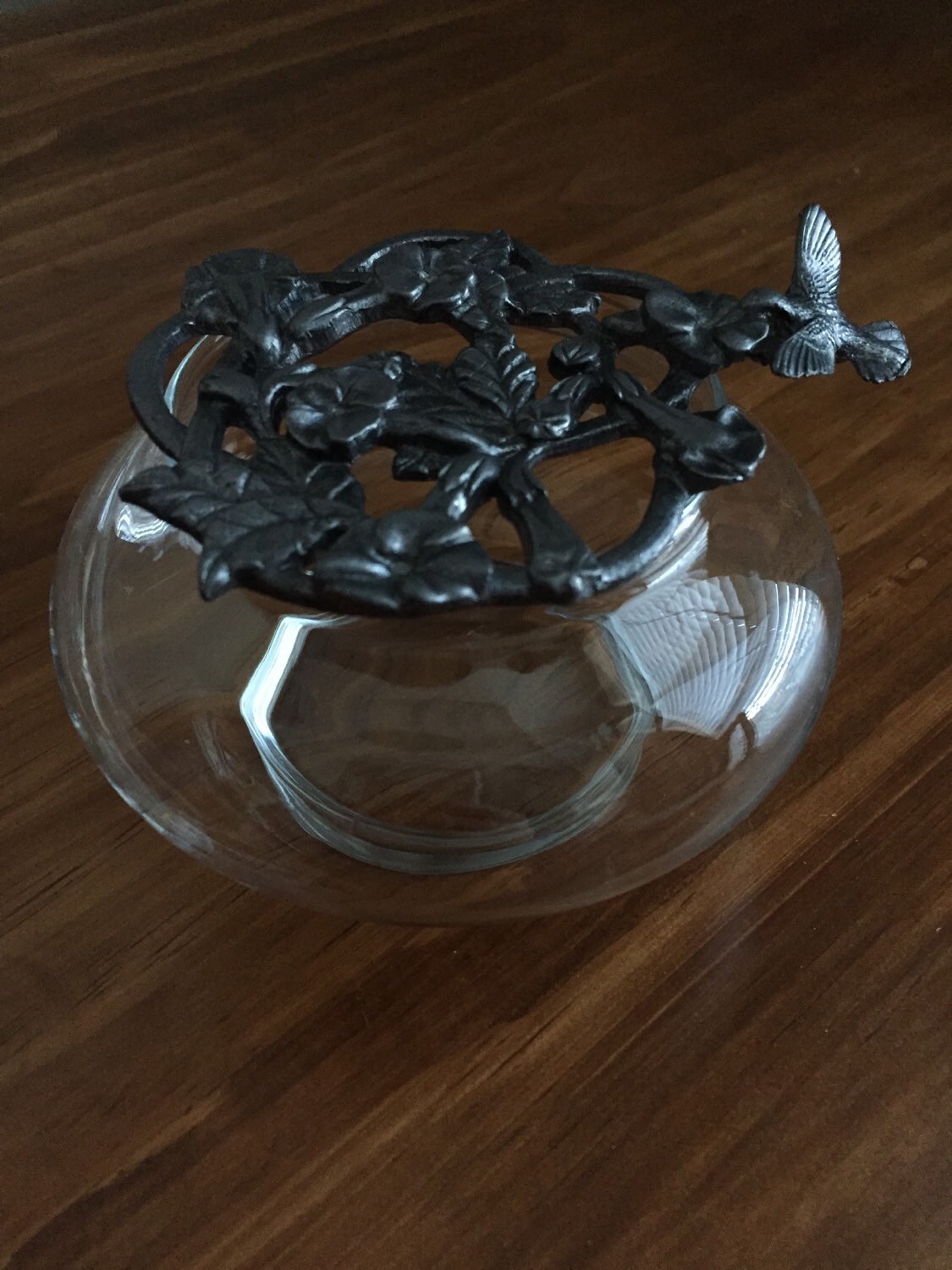 Vintage glass potpourri bowl & decorative metal lid with