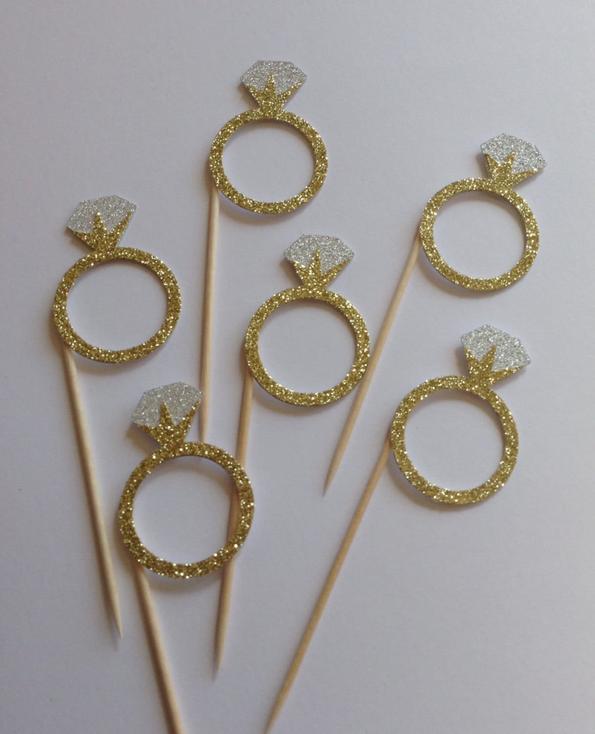 Cupcake Ring Toppers. 50 Pack Cupcake Toppers Gold Glitter Mini Diamond
