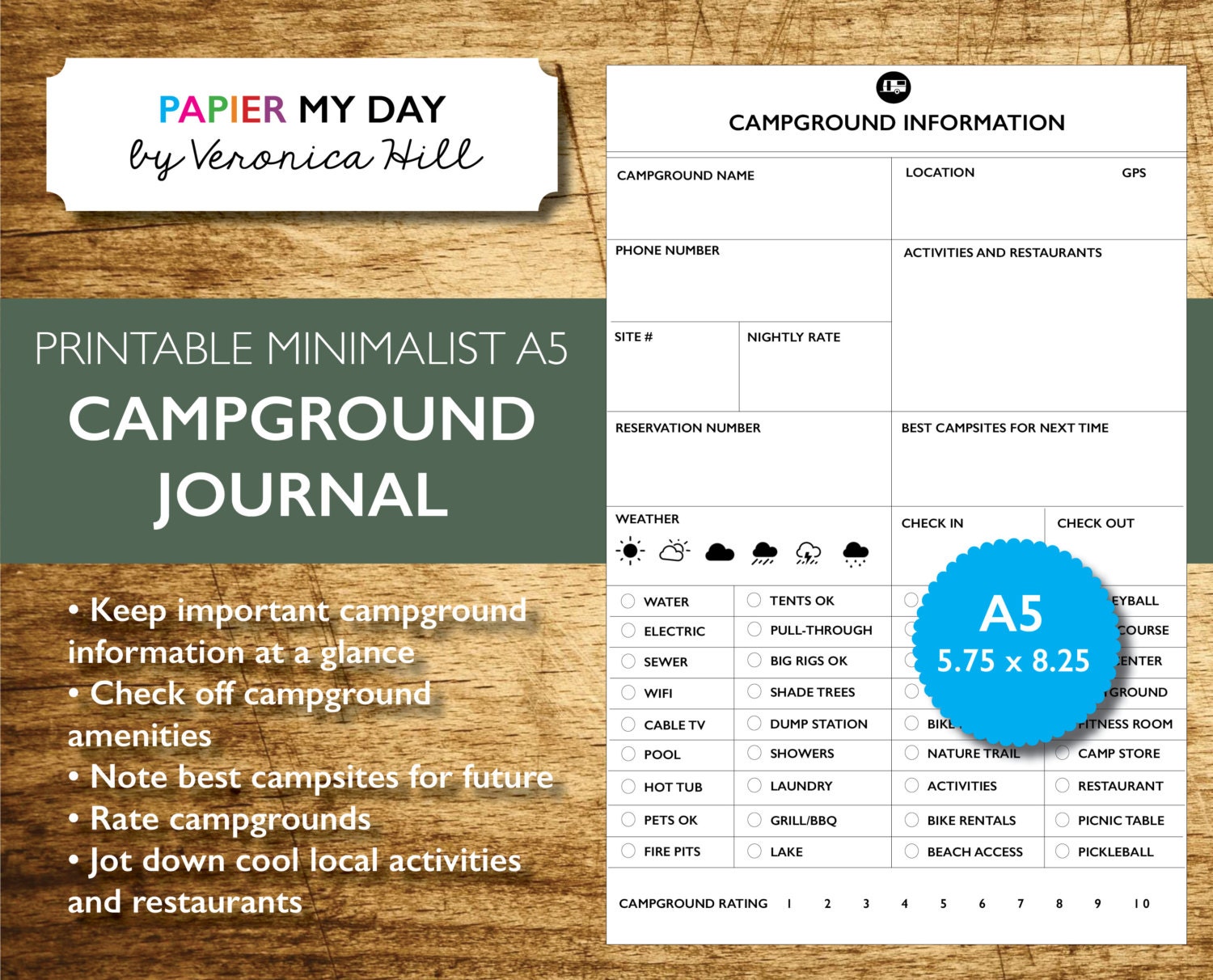 Printable Campground and RV Park Journal A5 Filofax