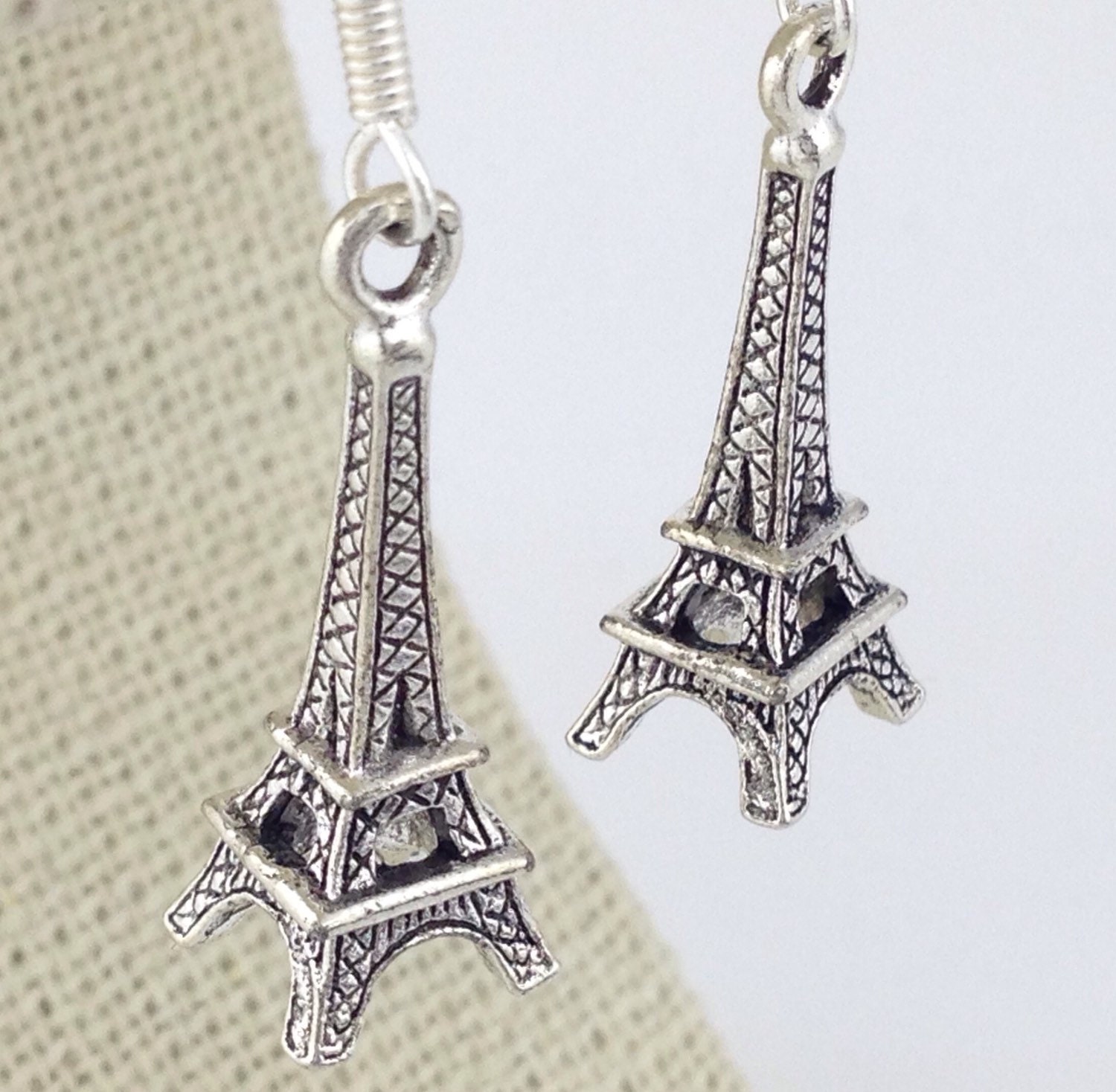 Paris Earrings Eiffel Tower Silver Earrings by CaliBohemianMarket