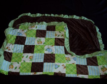 Jungle Theme Baby Blanket with brown minky