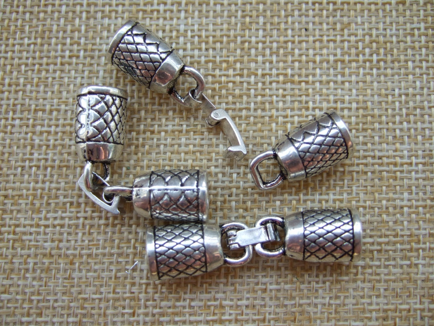 5 Sets Antique Silver Snap Clasp End Caps for 6mm Round Leather Cord