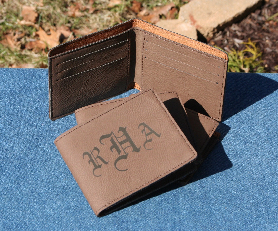 2 Laser Engraved leather Wallets Great by