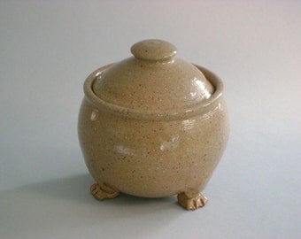 Small Stoneware Lidded Jar With Feet