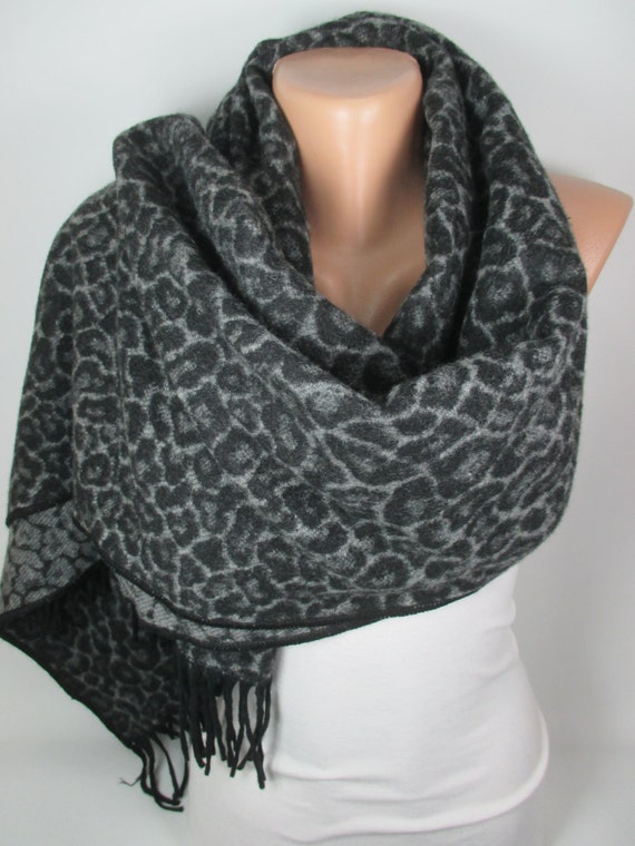 Blanket Scarf Large Scarf Winter Scarf Leopard Gray by MelScarf