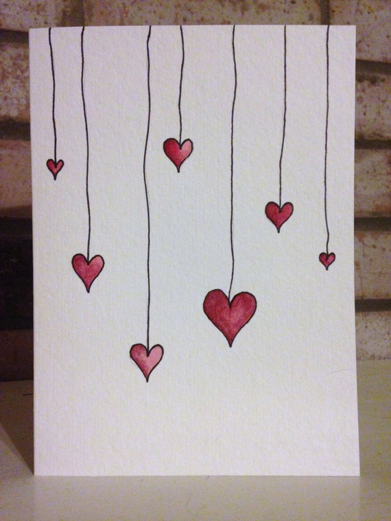 Items similar to Handpainted Valentine's Day Card, string of hearts on Etsy