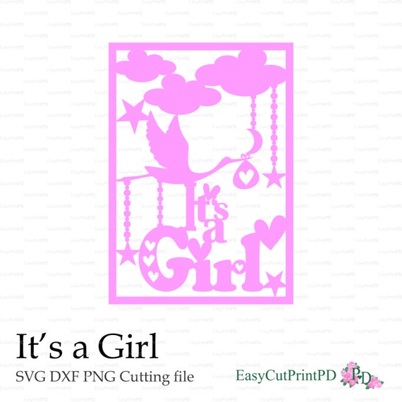 Download New Baby Born It's a Girl card paper cut svg dxf eps