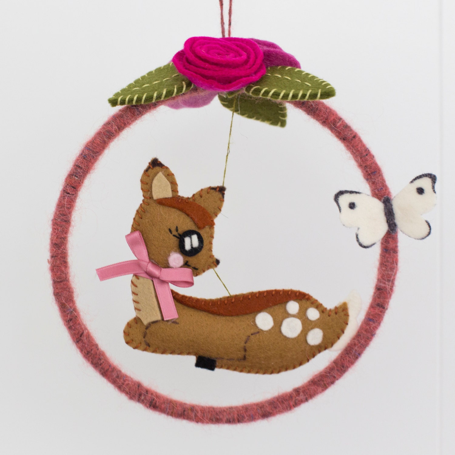 Woodland nursery deer butterfly and rose mini baby mobile in