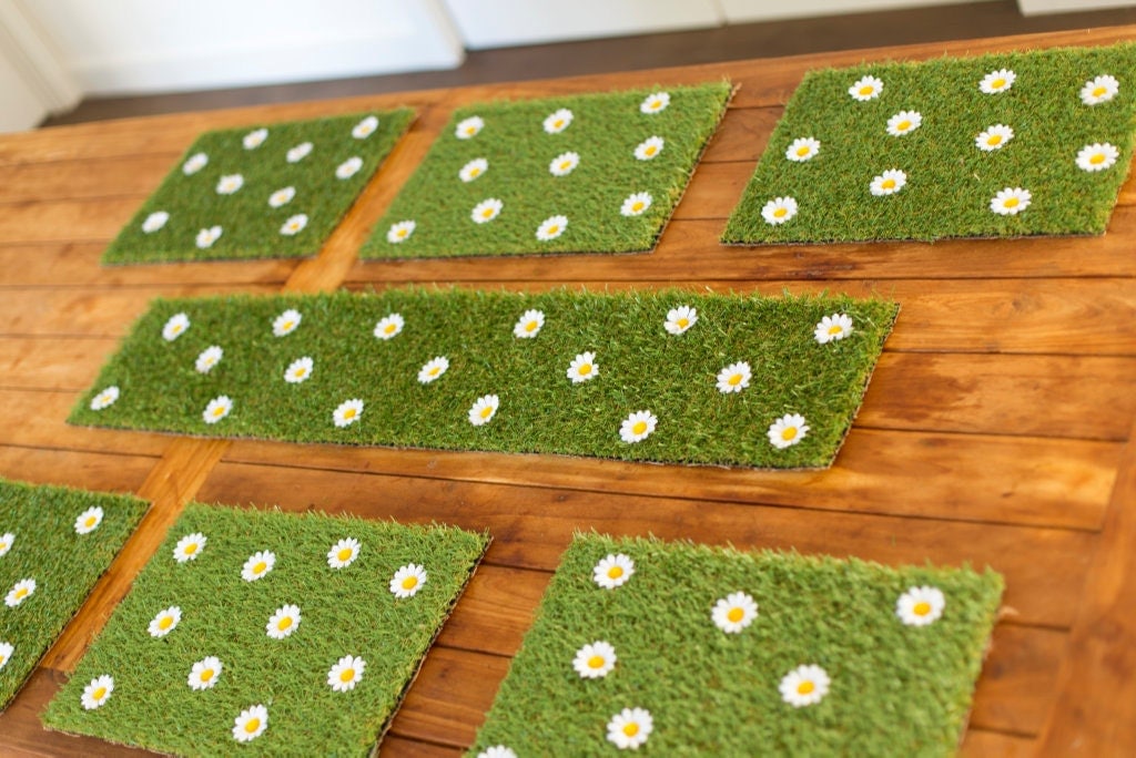 Artificial Grass / turf and daisy placemats by