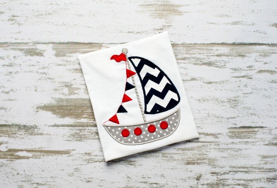 Flag Sailboat Applique Embroidery Design by AppleDumplinDesign