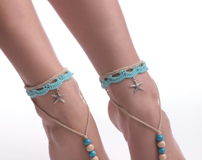 Starfish Barefoot Sandals-Turquoise sandals-Beach jewelry-boho barefoot sandals-sexy barefoot sandals-Wedding shoes