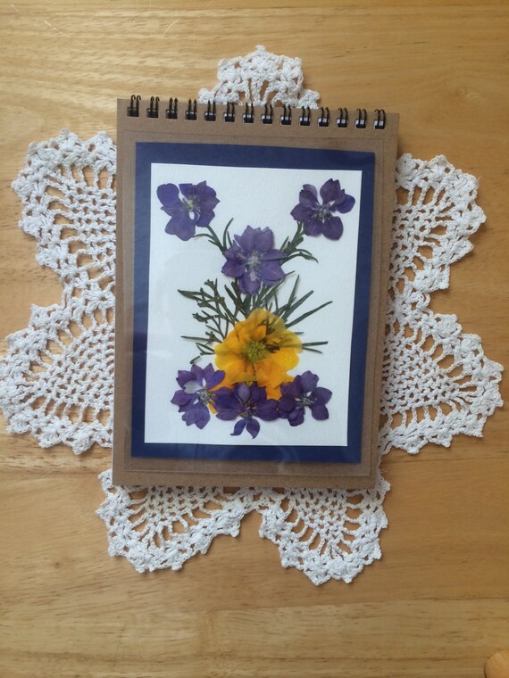 Pressed Flower Notebook Purple Larkspur by ThePressedPetal