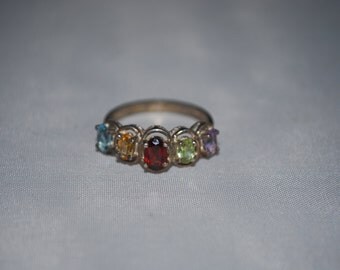 Sterling silver topaz, citrine, garnet, zircon, amethyst ring size 8.75