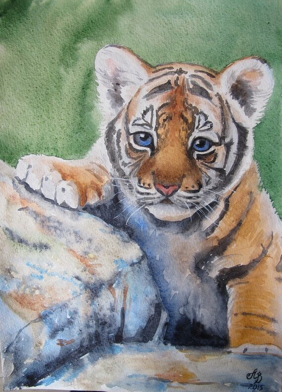 Watercolor Painting. Tiger cub . Original watercolor painting