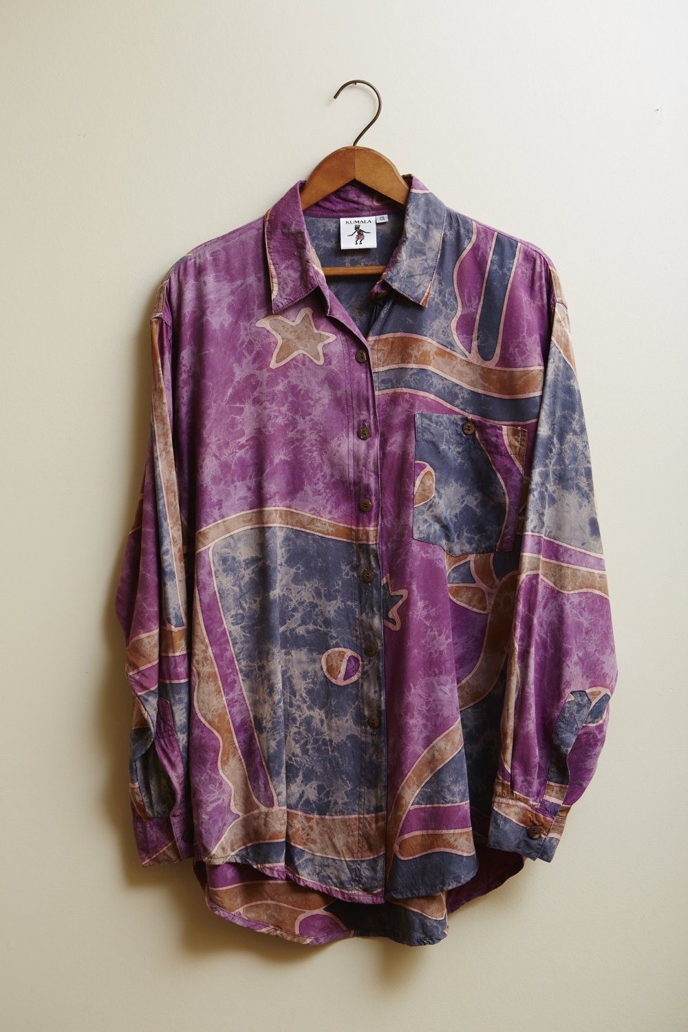 1990s Kumala Purple Blue/Grey and Beige Shirt L RS17