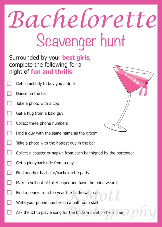 Bachelorette scavenger hunt game card