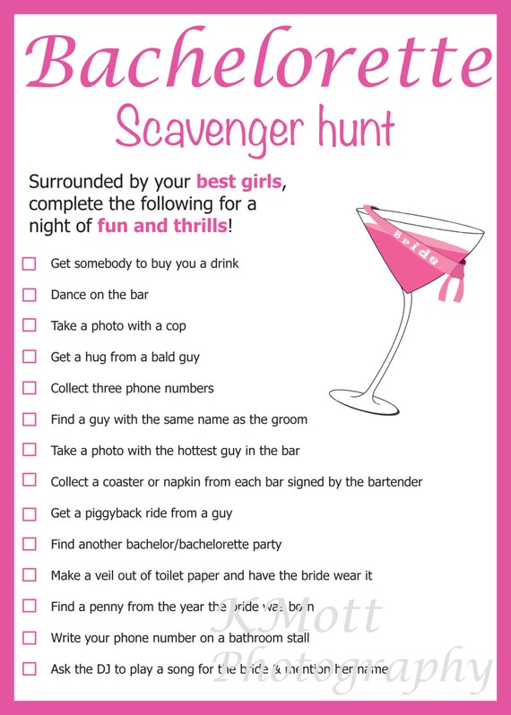 Bachelorette Scavenger Hunt Game Card