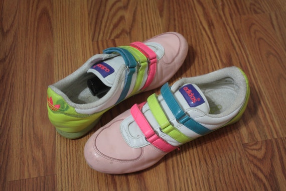 90s ADIDAS multi color velcro shoes 7 Neon Pink by TakeOutLady