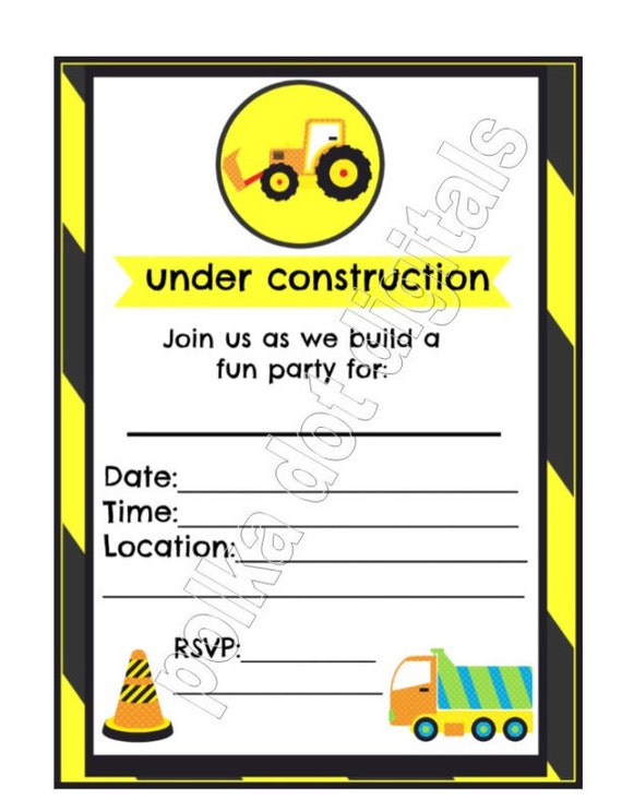 Items similar to CONSTRUCTION Party Invitation Fill In the Blank ...