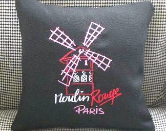 Paris Moulin Rouge Embroidered Pillow